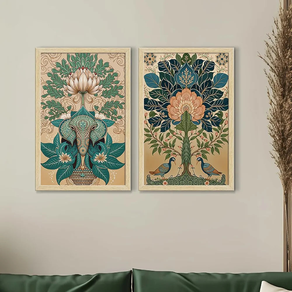 ArtX Paper Madhubani - 01 Art Paintings with Frame Set of 2