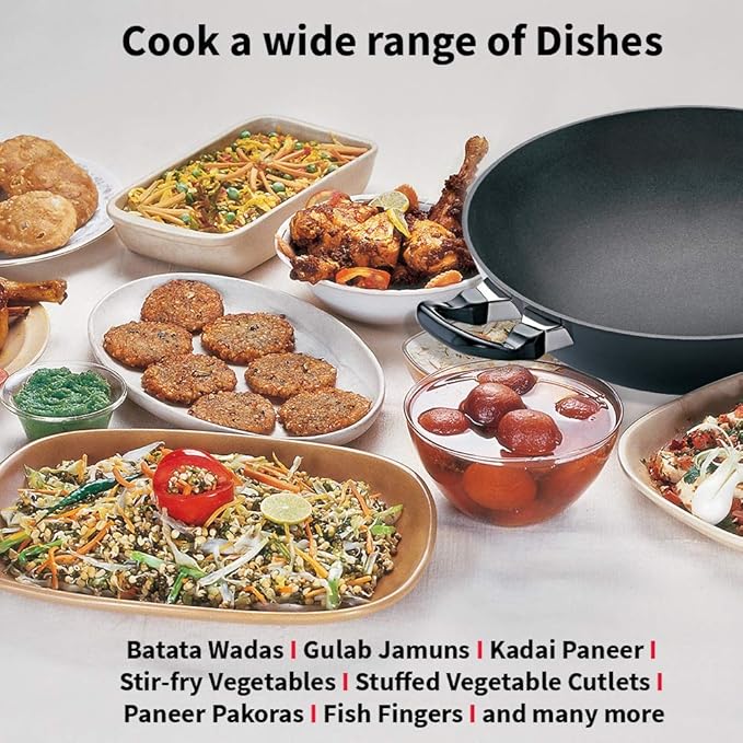 Hawkins Futura 4 Litre Deep Fry Pan Non Stick Kadai Round Bottom Kadhai