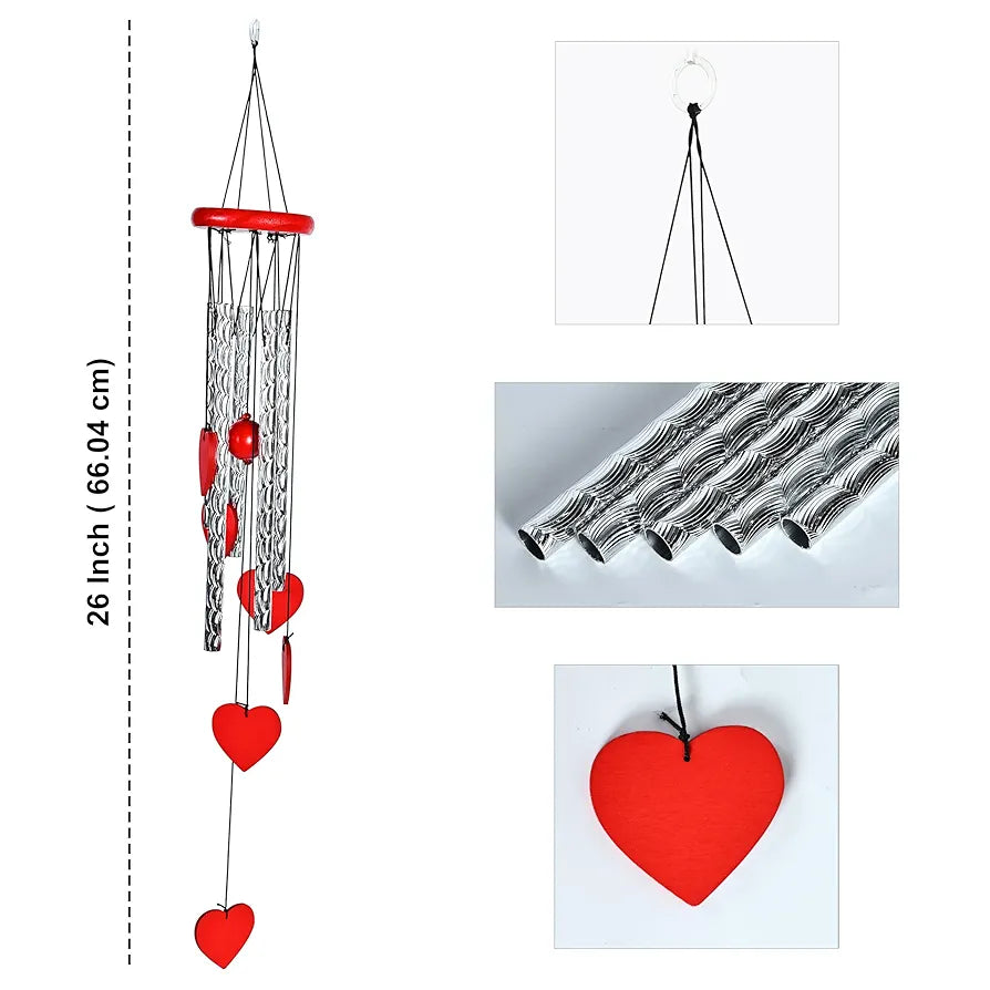 Heart Shape Wind Chime with Silver Pipes Wind Chime -017