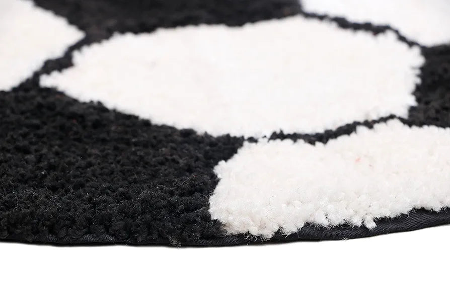 The Home Talk Kids Bath mat Floor Rug Football Design Cotton Round Anti-Skid Backing White & Black