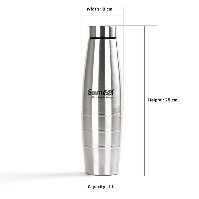 Sumeet Ovatus Stainless Steel Leak-Proof Water Bottle/Fridge Bottle - 1000 ml - 1pc