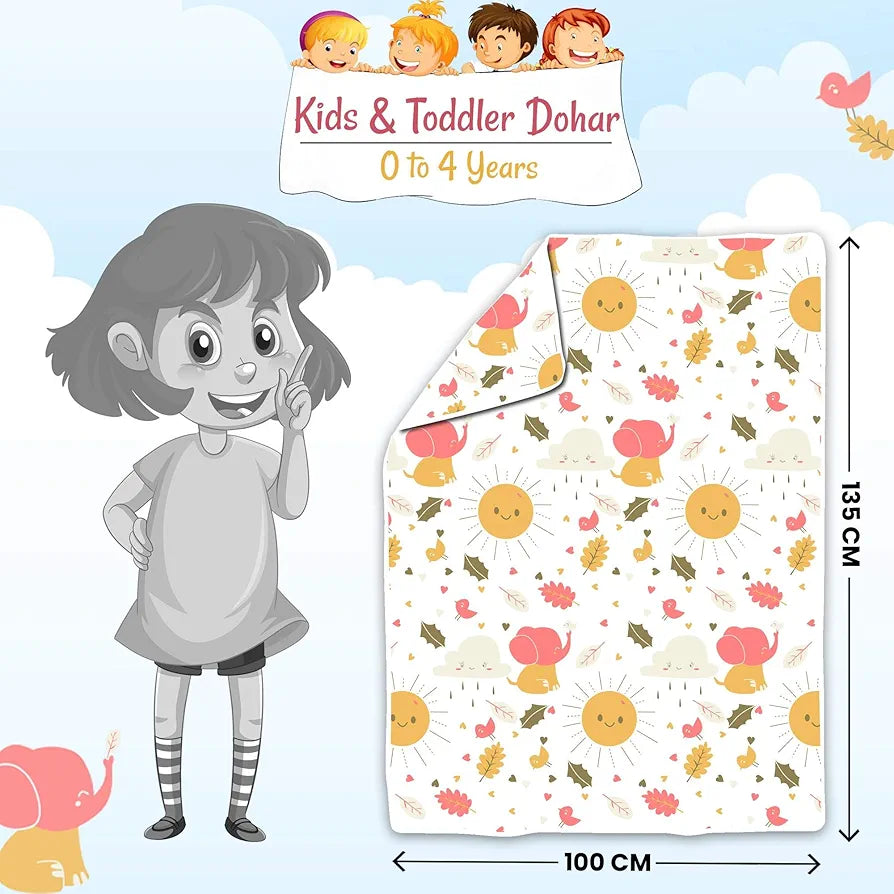 Divine Casa Pure Cotton Printed Single Dohar for Newborn Baby 120 GSM Soft & Lightweight Throw Blanket Colour Marlin White