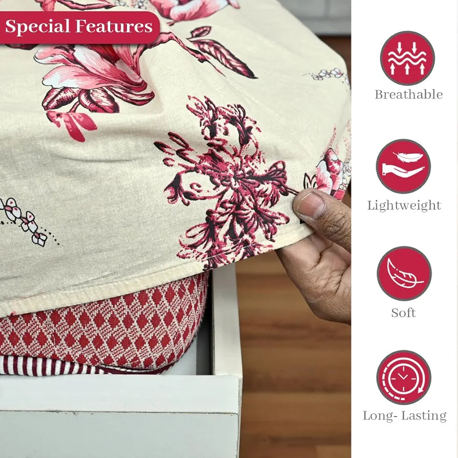 Divine Casa Floret 100% Cotton King Fitted Bedsheet 144 TC Deep Pocket Design Soft & Breathable Fabric Colour Summer Fern