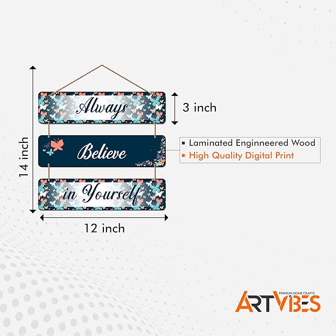 Artvibes Always Believe in Yourself Quote Wooden Wall Hanger for Home Decor | Artwork Ornaments Hanging