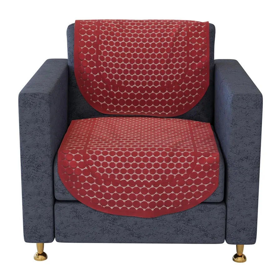 Kuber Industries Sofa Cover Net Sofa Slipcover Set 5-Seater Dot Design Maroon