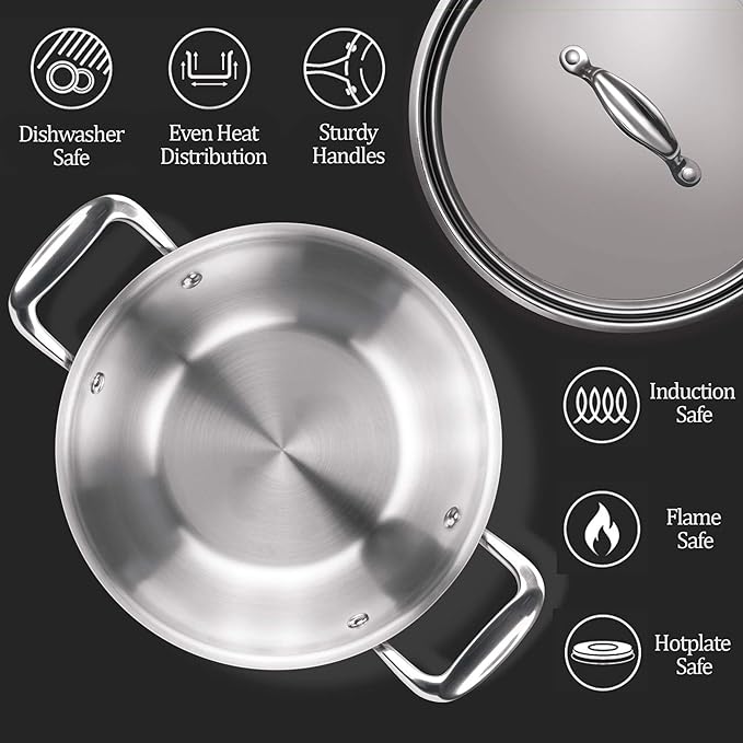 Milton Pro Cook Triply Stainless Steel 24 Cm Kadai With Lid, 2.6 Litres, 3 - 1005 gms