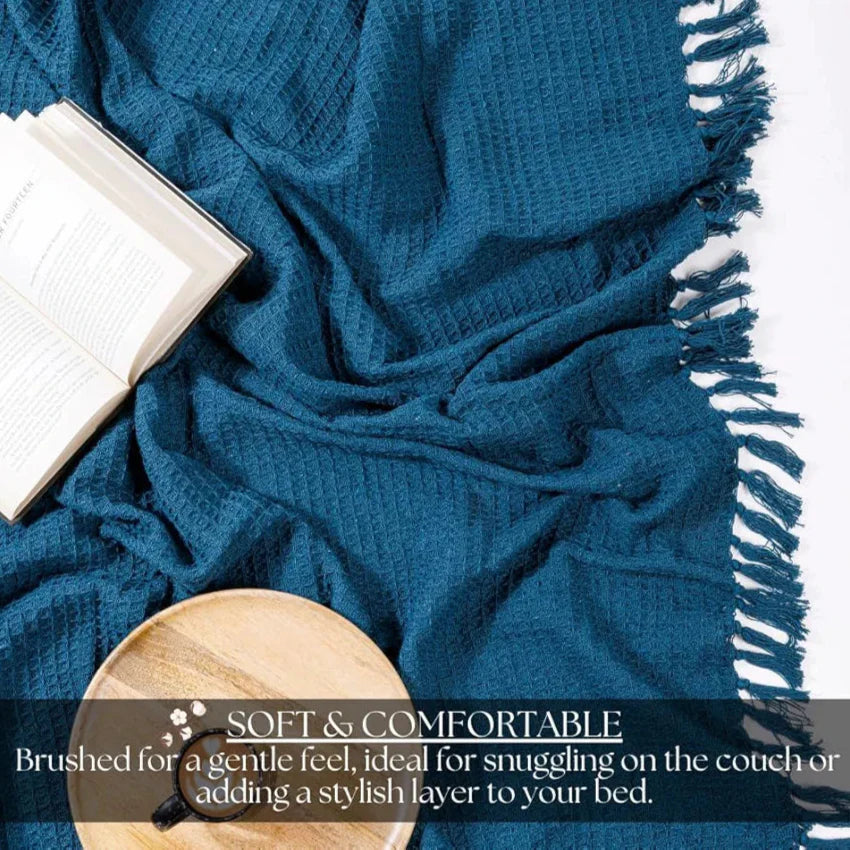 Homadorn Waffle Weave Cotton Throw Blanket Colour Teal Green