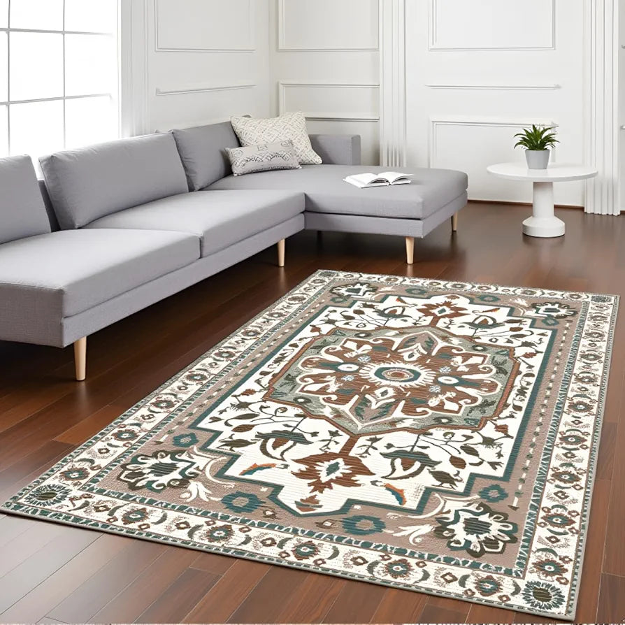 Sajavat Home Cotton Printed Rectangular Floor Rug Colour Sage green