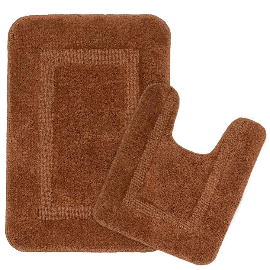 Saral Home Cotton Anti Slip Bathmat Set with Contour Colour Brown (Pack of 2)