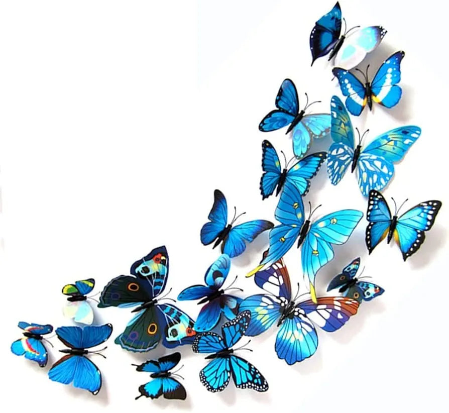 Jaamso Royals 3d Butterfly Stickers for Wall Decoration Items12 Piece Pack of 1 Blue