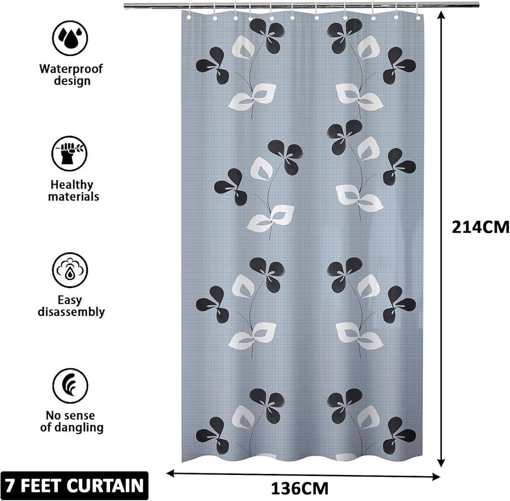 Kuber Industries Shower Curtain Bathroom Shower Curtain 8 Rings Curtain Painting Grey