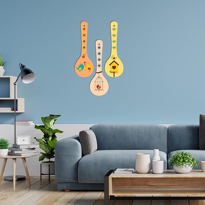 Artvibes Madhubani Art Wooden Wall Hanger for Home | Set of 3 | Multi 9