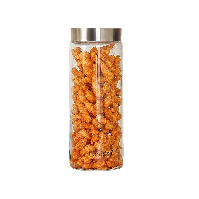 Femora Kitchen Storage Jars Borosilicate Glass With Steel Lid Air Tight Jar | 750 Ml | Pack of 6