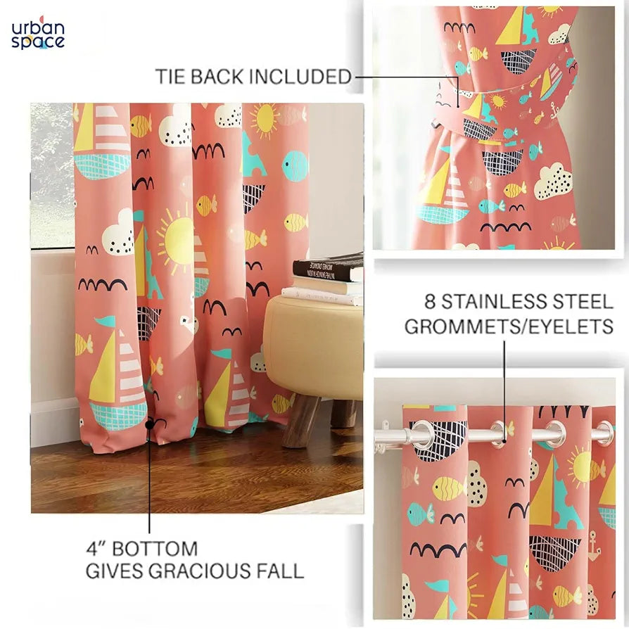Urban Space Digital Printed Blackout Curtains for Door Bedroom Room Darkening Blackout Kids Decorative Curtains, 1 Piece Curtain Nemo Terra