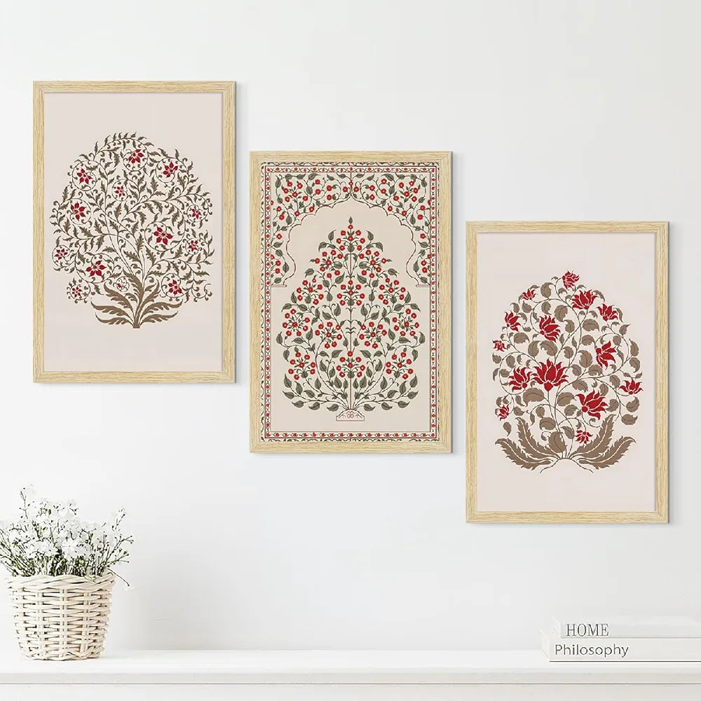 ArtX Paper Madhubani - 04 Floral Paintings with Frame Set of 3