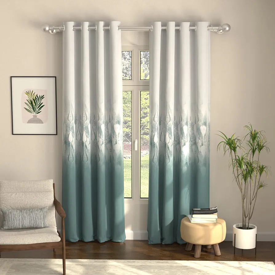 Urban Space Digital Printed Blackout Curtains for Door Bedroom Room Darkening Blackout Kids Decorative Curtains Sea Mist Turquoise