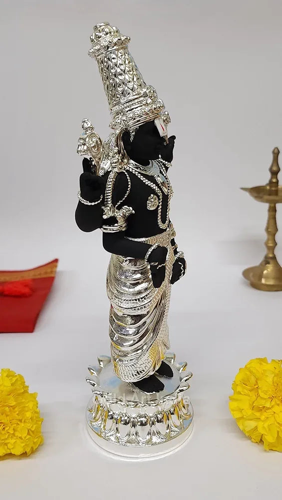 Gold Art India Lord Tirupati Balaji Kamal Silver Plated Black Idol