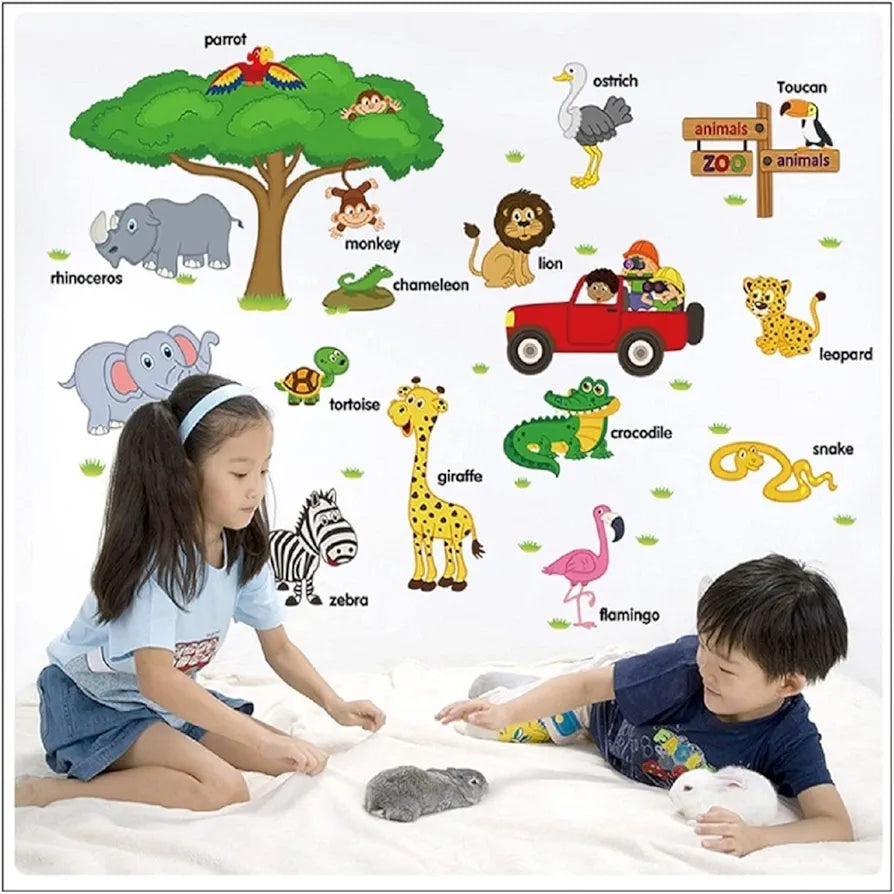 Jaamso Royals Multicolor Car Wall Stickers for Kids Room Pvc Vinyl -self-adhesive Bird And Tree Design Wallsticker