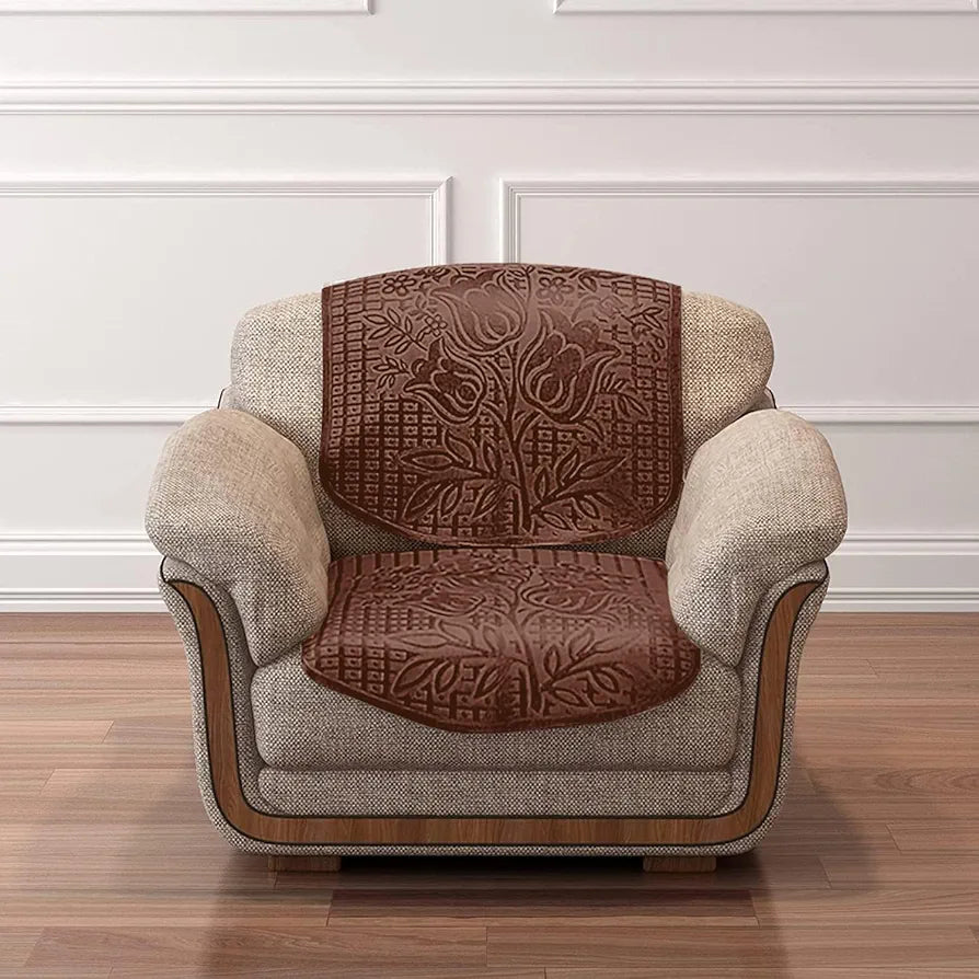 Cloth Fusion Italian Velvet Sofa Cover 5 Seater Set Perfect Floral Embossed Sofa Cover 3 Seater and 2 Seater Brown