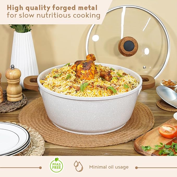 Bergner Naturally Diecast Nonstick 32 Cm Casserole With Glass Lid, 9 L Capacity