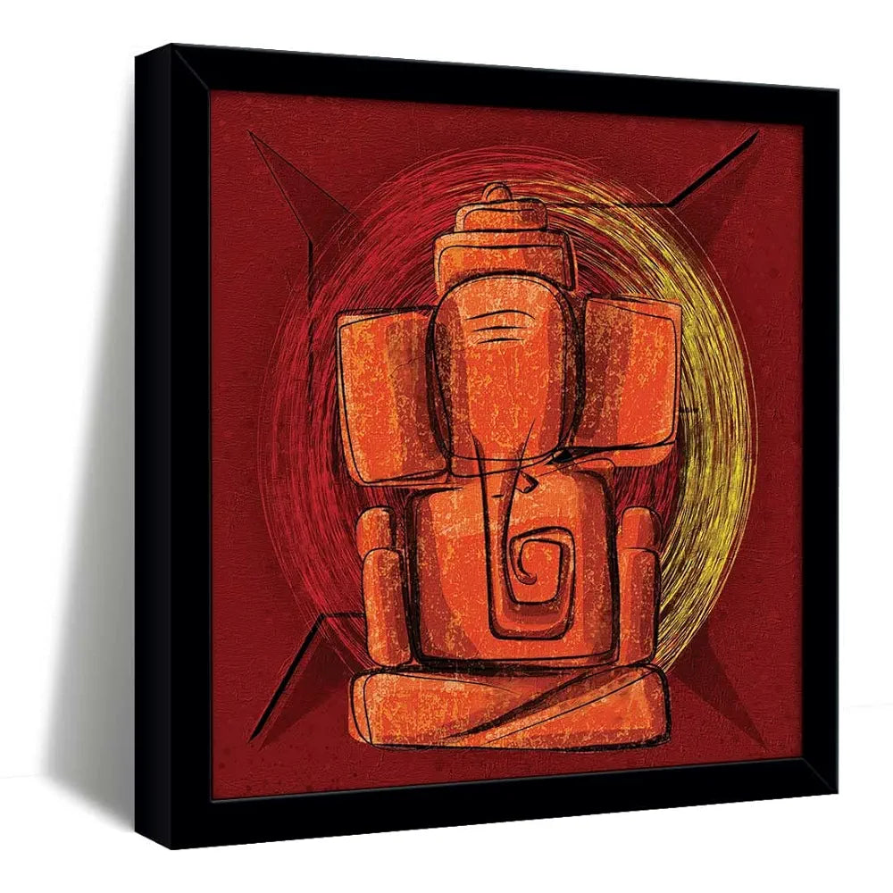 ArtX Swastik Ganesh Ji Big Canvas Painting With Frame Multicolour Square