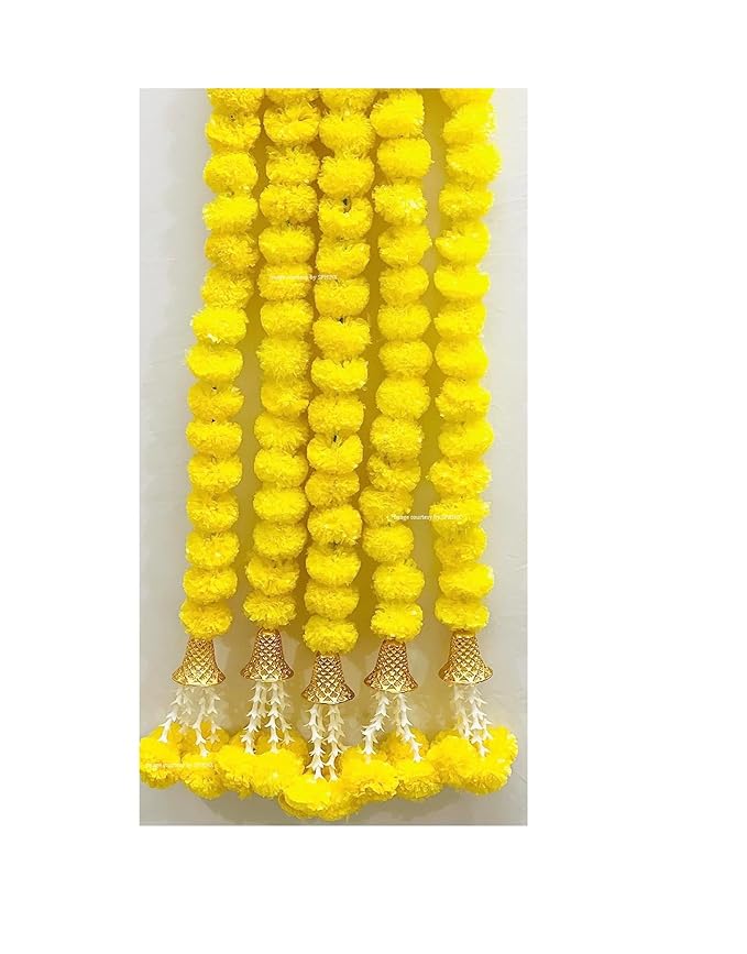Marigold Fluffy Flowers with Bell and Tuberoses - 5 Pcs
