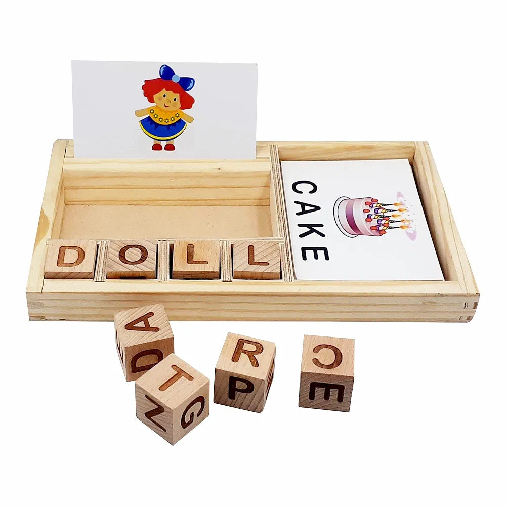 Tantrums Wooden Spelling Learning Game Set, Educational Letter Blocks with Flash Cards, Word Building Toy,for kids 3 Years And Up