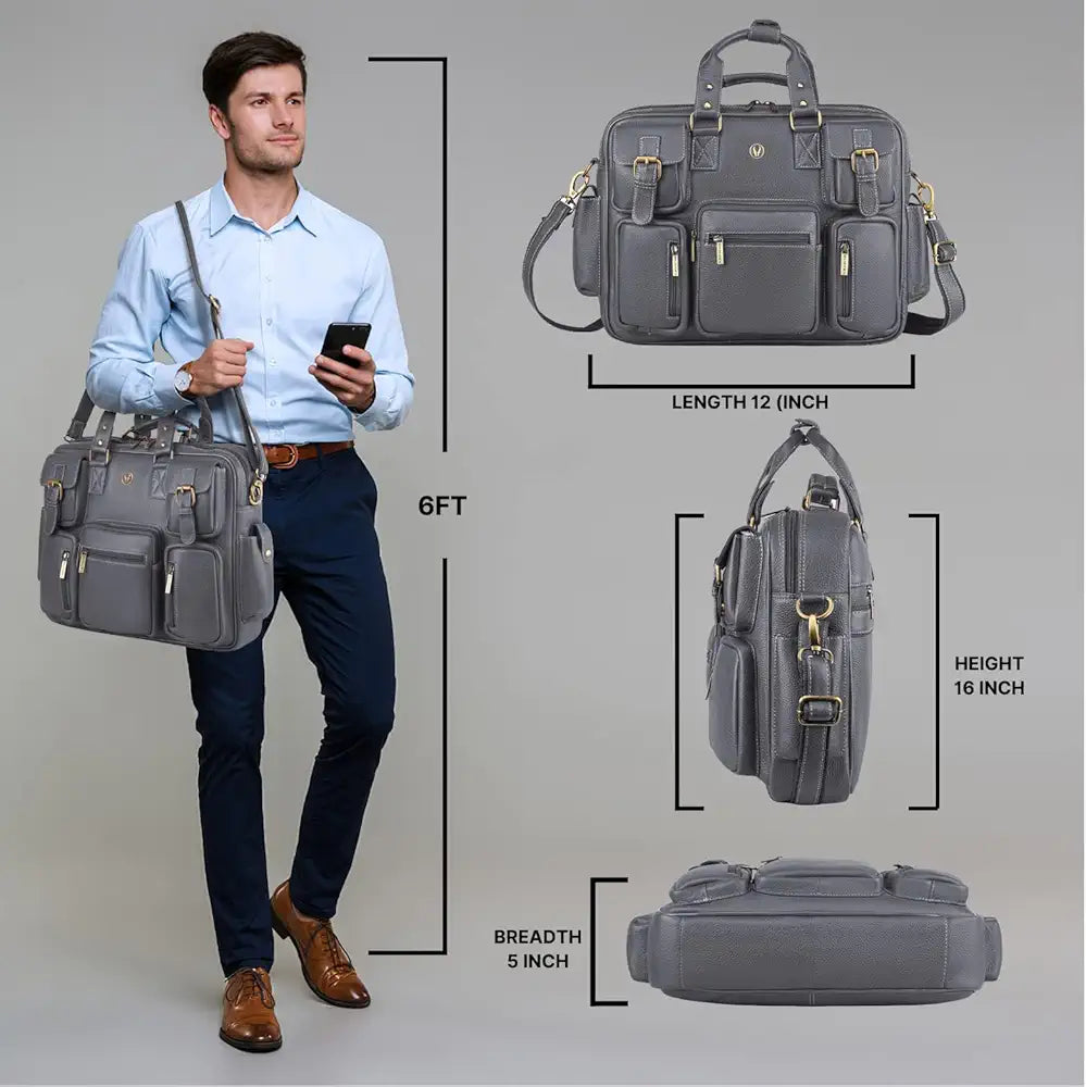 WildHorn Leather Laptop Bag for Men/Office Bag for Men | Fits Upto 15.6 Inch Laptop/MacBook | Laptop Messenger Bag/Leather Bag for Men I Dimension : L-16 inch W-4 inch H-13 inch
