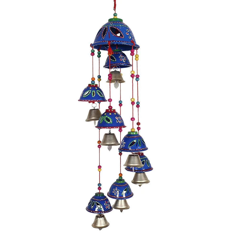 Kuber Industries Plastic Rajasthani Design Handcrafted Hanging Windchimes Latkan 8 Bells-1 Pcs