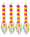 Artificial Marigold Flowers Wall Door Hanging Latkan Toran with Pom Pom Bells Pink & Yellow