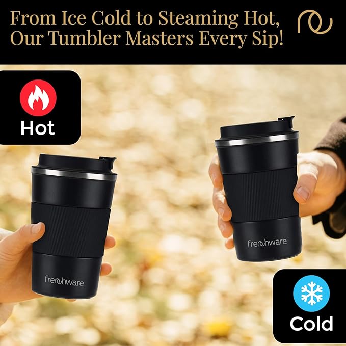 Frenchware Coffee Mug | 510 Ml | Tumbler, Flask for Tea Coffee, Insulated Coffee Mug | Coffee Mug With Leakproof Lid | Black