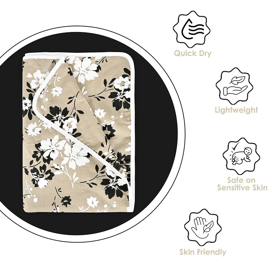 Divine Casa Floret 100% Cotton Single Kids Dohar 120 GSM Soft & Lightweight Throw Blanket Cozy & Breathable Bedding Colour Ivory Sunflowers