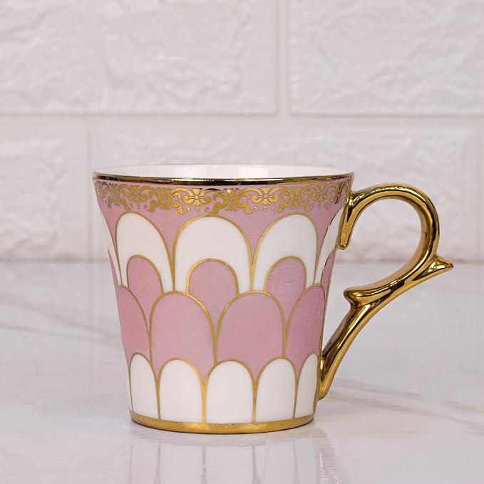 Femora Water Drop Scale Pattern Golden Coffee Mugs | 160 Ml | Pink | 6 Pieces Set | Not Microwave Safe