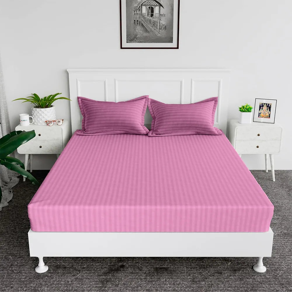 Kuber Industries Double Bedsheet with 2 Pillow Covers 144 TC Glace Cotton Bedsheet Pink