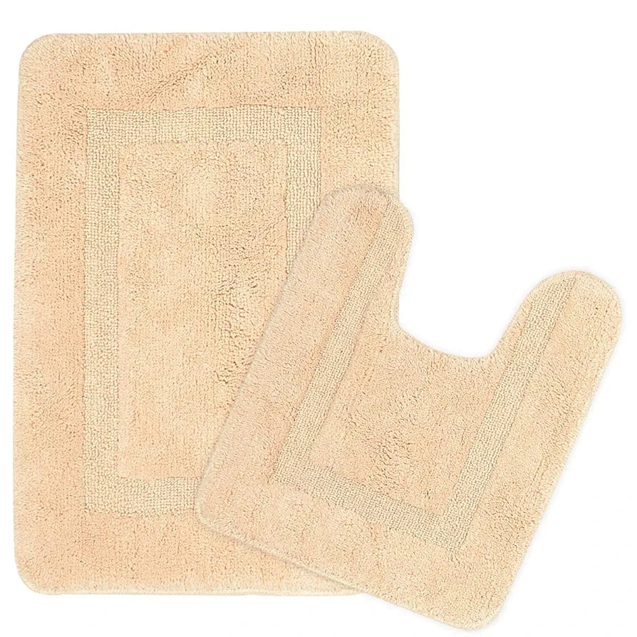 Saral Home Easy Living Cotton Anti Slip Bathmat Set With Contour Beige