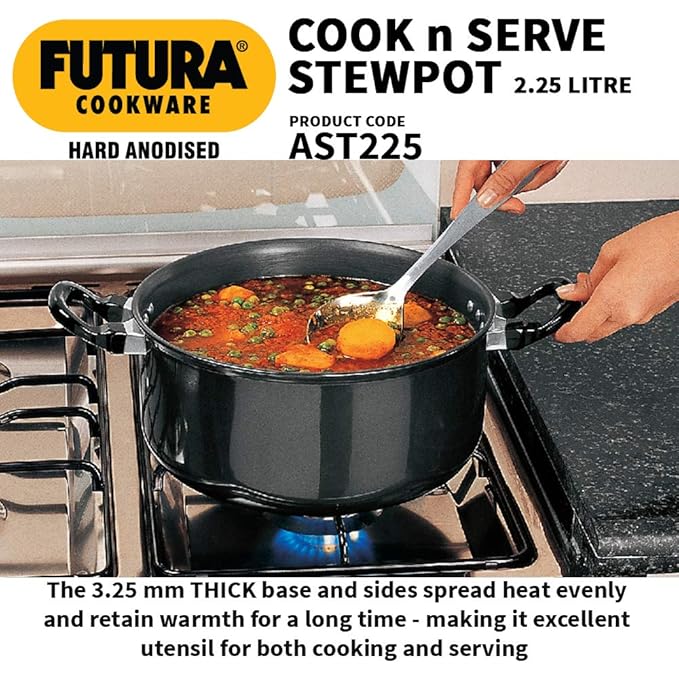 Hawkins Futura 2.25 Litre Cook n Serve Stewpot Hard Anodised Sauce Pan with Stainless Steel Lid