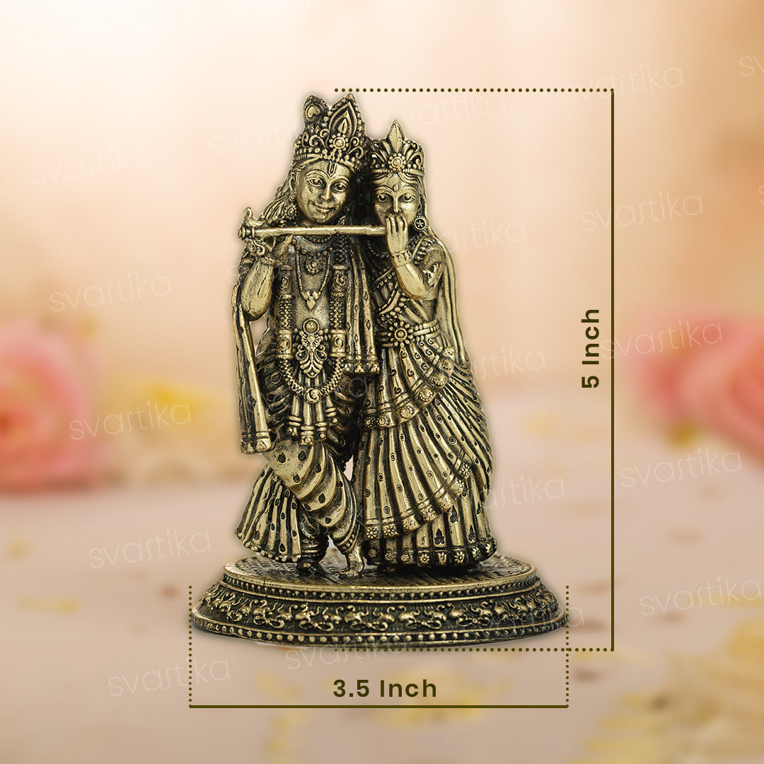 Svastika Brass Radha Krishna Murti With Tribhanga Posture (5 Inch)