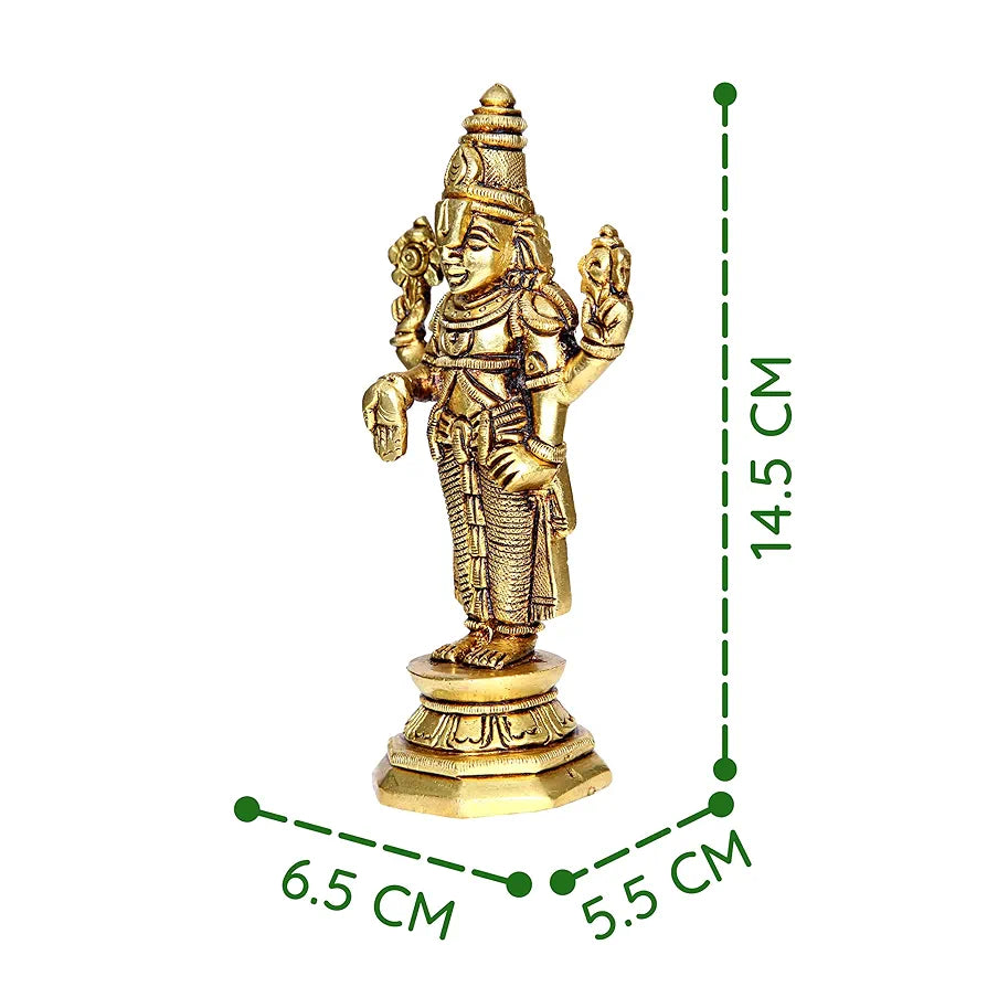 anciently Tirupati Balaji Idol Brass | Lord Venkateswara Idol Brass | Venkateswara Swamy Idol, Medium, 14.5 cm, Gold Colour - 