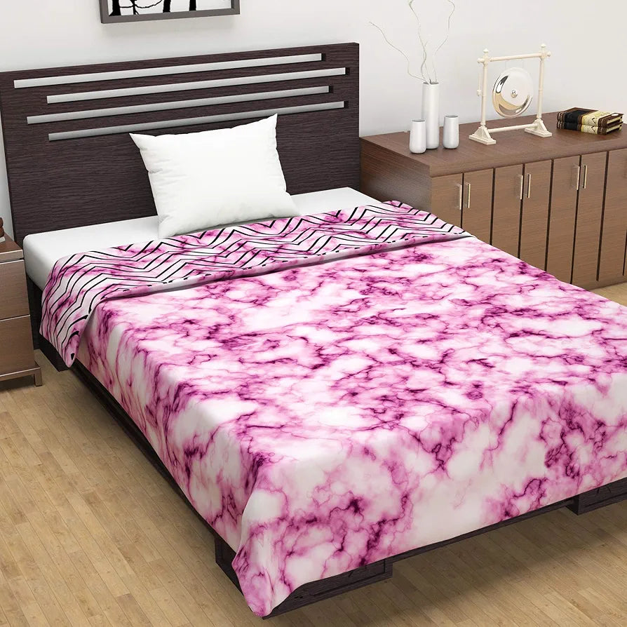 Divine Casa 120 GSM Microfiber Single Dohar Soft & Lightweight Throw Blanket Marble Pattern Colour Pink Marble