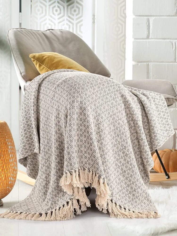 Sashaa World Soft Throw Blanket Colour Grey/Natural