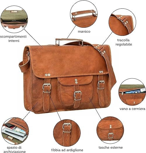 Craftshades – 11*15 Inch Single Pocket Double Strip Handcrafted Satchel goat Leather Bag | 100% Genuine Leather