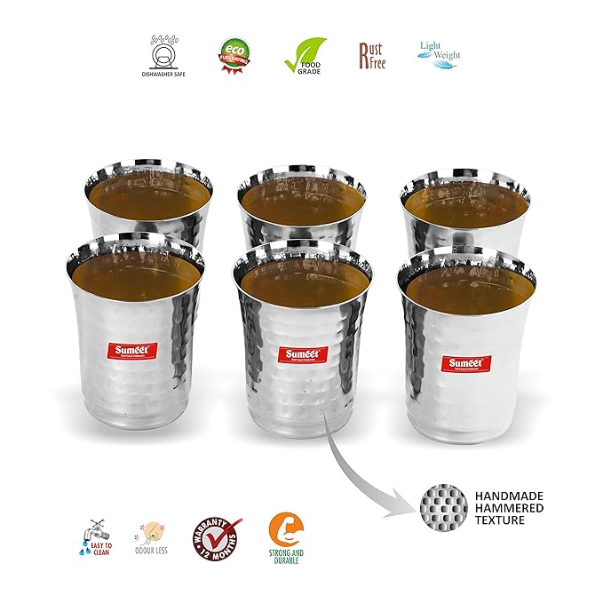 Sumeet Stainless Steel Glass 6 Pieces 300 ml