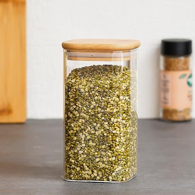 Femora Kitchen Storage Jars Borosilicate Glass Jar With Wooden Lid Air Tight Jar | 700 Ml | Pack of 1