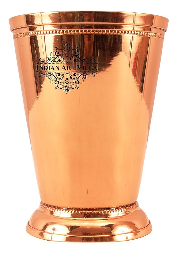 Indian Art Villa Copper Big Top Glass Tumbler Cup with 2 Designer Rings (Pack of 6)