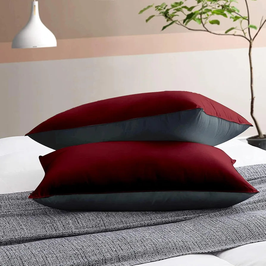 Cloth Fusion Premium Microfiber Soft Pillow Set of 2 for Sleeping Standard Size Maroon & Grey