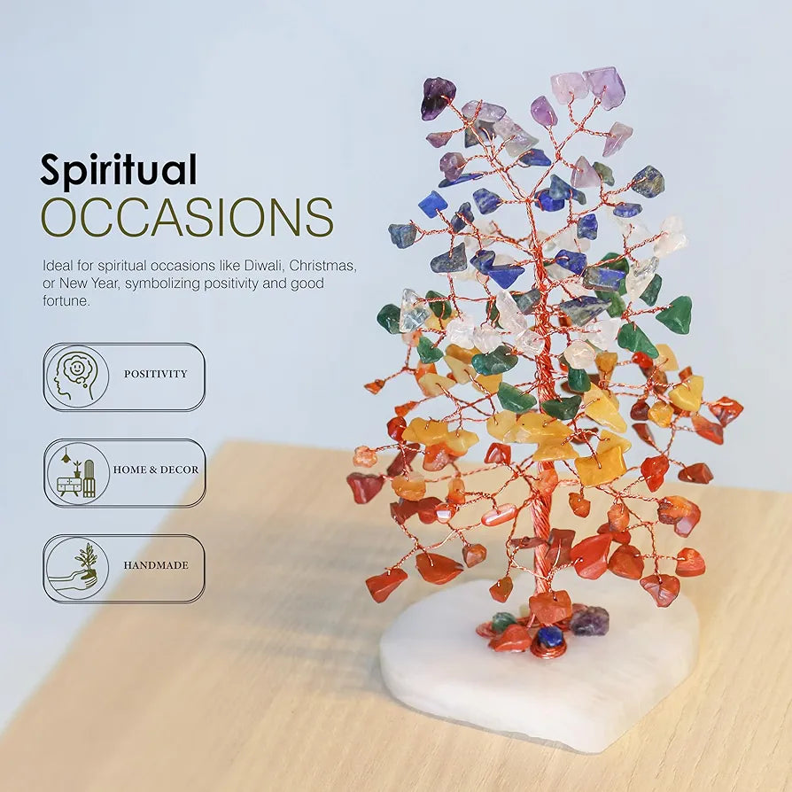 Zaicus Gemstone Bonsai Tree with Healing Crystals 7 Chakra Heart Base Feng Shui 7chakra-QH