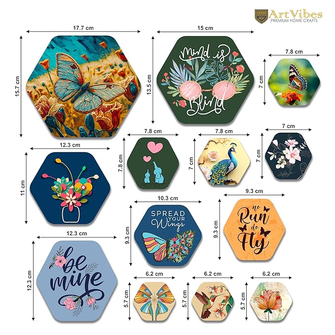 Artvibes Decorative Wooden Wall Hanging Decoration for Home | Quotes Decor Item| Pack of 13 Pieces