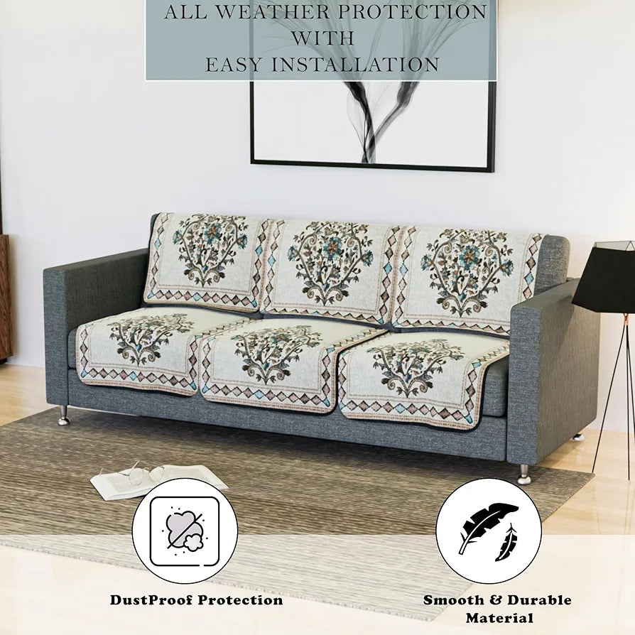 Kuber Industries Sofa Cover Net Sofa Slipcover Set 5 Seater Sofa Cover Flower Digital Embroidery Print-730 Green