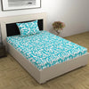 Divine Casa Bedsheet for Single Size Bed 144 TC Cotton Bedsheet for Single Size Bed with 1 Pillow Cover  Floral Colour Aqua & White