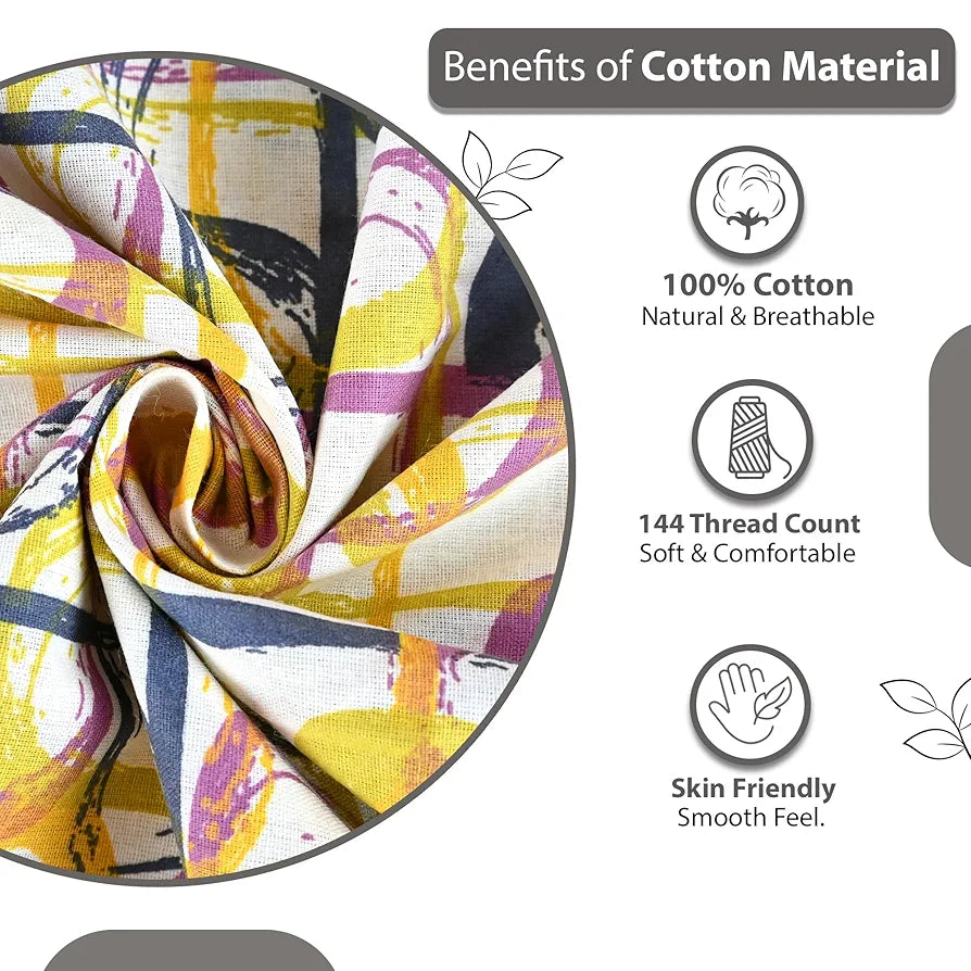 Divine Casa 144 TC Pure Cotton Double Size Bedsheet with 2 Pillow Covers Abstract Weave Colour Purple Yellow